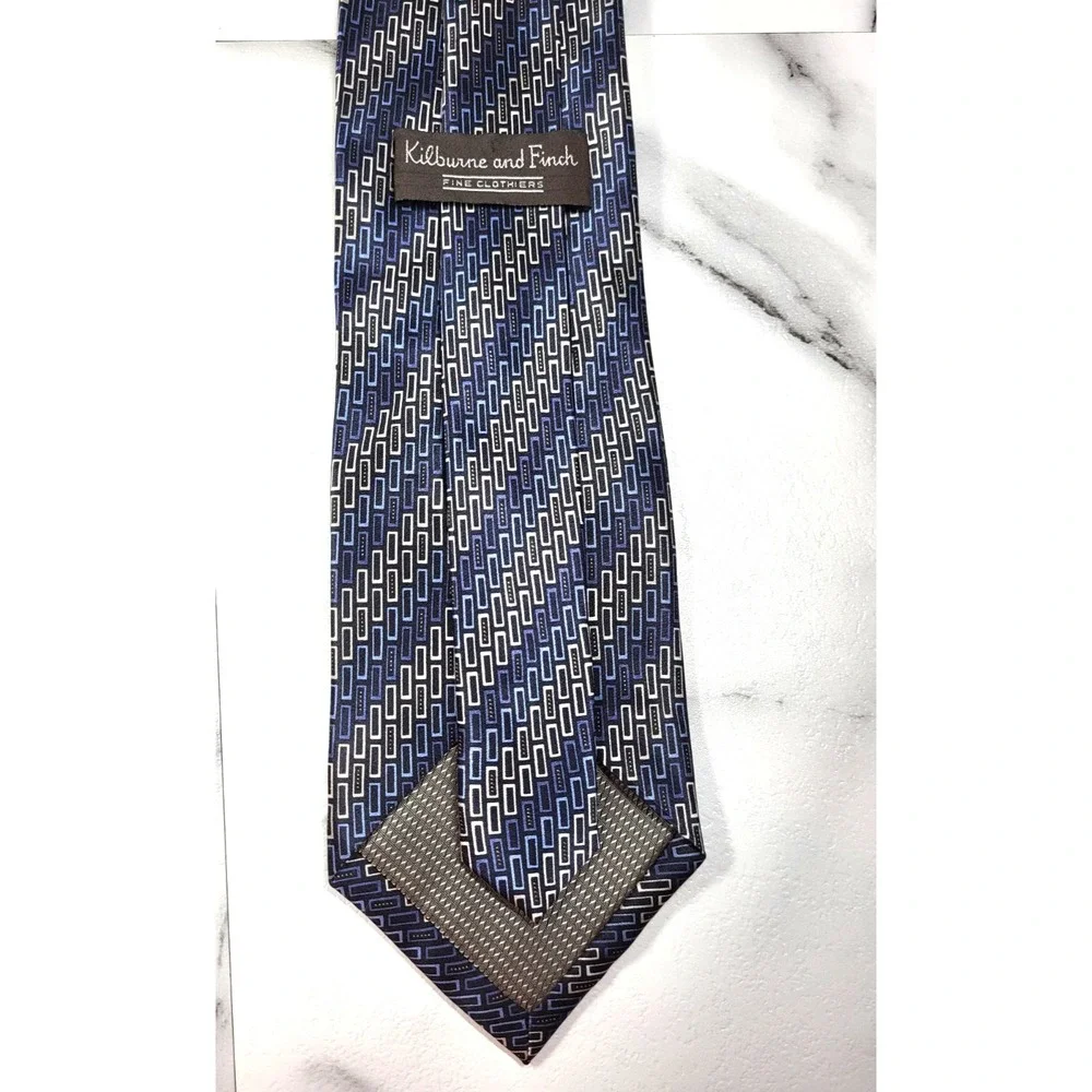 Kilburne & Finch Blue‎ Geometric Print Silk Pointed Tie